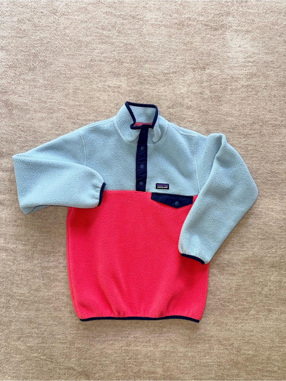 Patagonia Kids Colorblock Snap-T Fleece Pullover - Light Blue & Bright Pink
